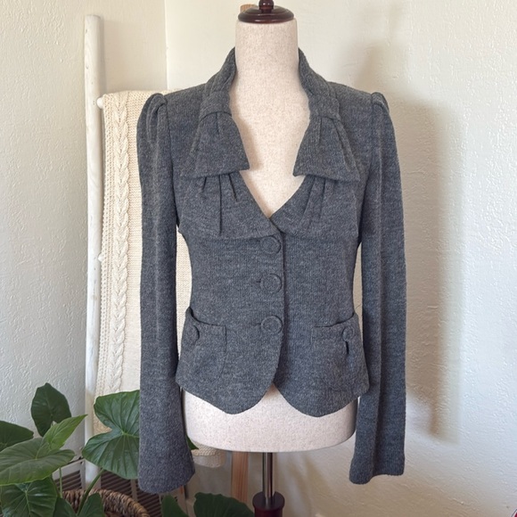 Nanette Lepore Wool Blend Feminine Grey Jacket Blazer Medium - Picture 1 of 5